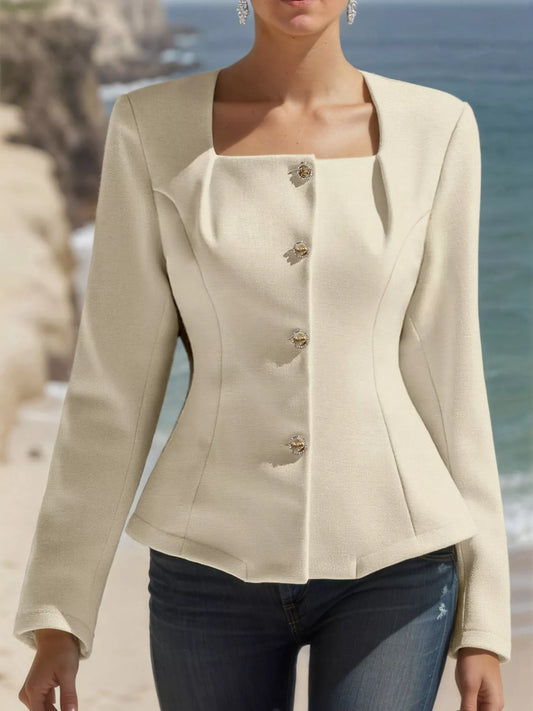 Square Neck Button-Down Fitted Blazer
