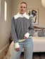 Striped Knit Sweater with Contrast Collar