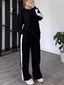 Full Size Contrast Round Neck Top and Pants Set Plus Size