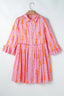 Ruffled Bow Printed Three-Quarter Sleeve Shirt Dress