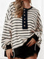 Striped Button Detail Casual Sweatshirt