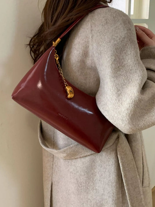 Chain Charm Leather Shoulder Bag