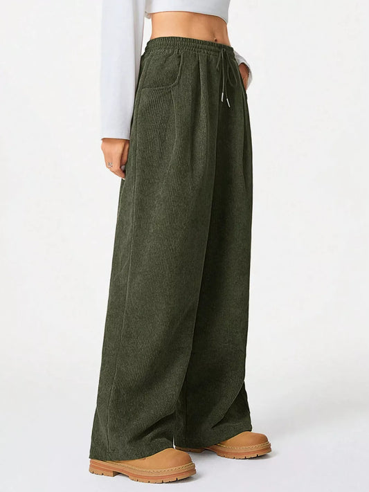 Relaxed Fit Corduroy Pants with Drawstring