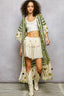 POL Striped and Floral Pattern Crochet Longline Cardigan