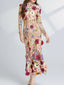 Floral Embroidered Mesh Long Sleeve Midi Dress
