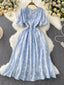 Floral Puff Sleeve A-Line Midi Dress