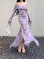 Butterfly Print Off-Shoulder Mesh Mermaid Dress