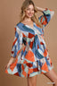 Umgee Abstract V-Neck Tiered Printed Dress