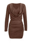 Draped V-Neck Long Sleeve Bodycon Mini Dress