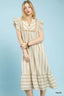 Umgee Stripe Ruffle Sleeve Tiered Midi Dress