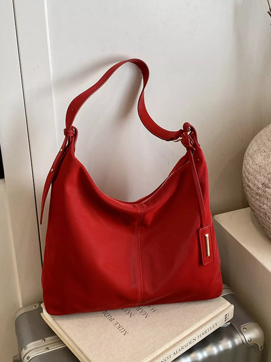 Solid Color Leather Shoulder Bag