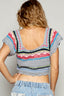 POL Openwork Ethnic Pattern Square Neck Cropped Knit Top