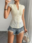 Button Up Cap Sleeve Shirt