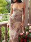 Printed Sweetheart Neck Bodycon Maxi Dress