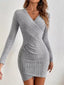 Ribbed Surplice Long Sleeve Knit Dress