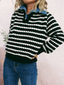 Contrast Striped Sweater with Denim Collar