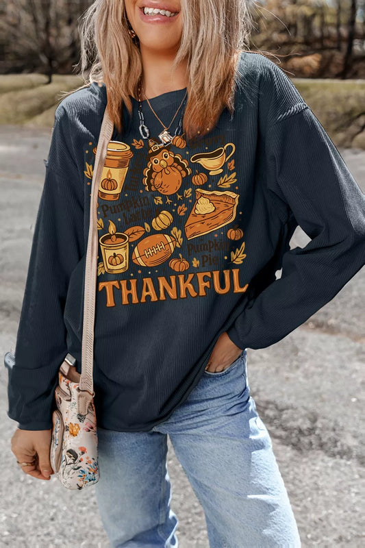 Thankful Thanksgiving Graphic Long Sleeve Sweatshirt