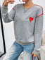 Heart Embroidered Round Neck Sweatshirt
