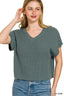 Zenana Textured Knit V-Neck Cropped Sweater
