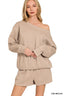 Zenana Fleece Boat Neck Sweatshirt and Shorts Set