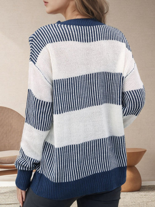 Striped Round Neck Long Sleeve Sweater