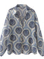 Printed Button Up Long Sleeve Dress