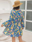 Printed V-Neck Balloon Sleeve Mini Dress