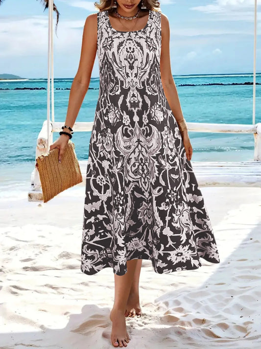 Printed Sleeveless Midi Dress