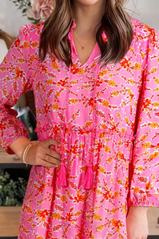 Floral Print Tie Neck Midi Dress