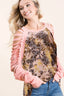 BiBi Tie Dye Leopard Burn Out Top with Contrast