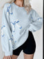 Bow Round Neck Dropped Shoulder Sweater