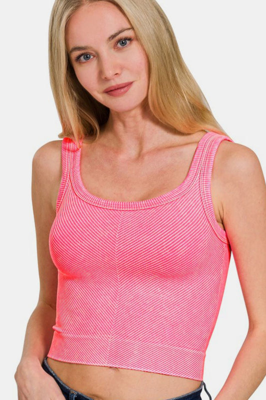 Zenana Washed Ribbed Scoop Neck Wide Strap Tank