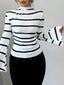 Striped Mock Neck Flare Sleeve Knit Top