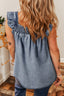 Ruffled Shirred Denim Top