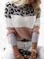 Full Size Leopard Color Block Long Sleeve Sweater Plus Size