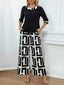 Geometric Print Round Neck Top and Pants Two-Piece Set
