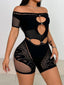 Cutout Off Shoulder Fishing Net Romper