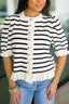 Stripe Ruffle Trim Button Down Knit Short Sleeve Sweater Cardigan