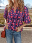 Floral Half Sleeve Split Neck Blouse Top