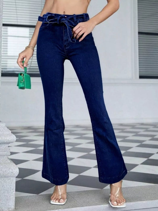 Tie-Waist Flared Leg Jeans
