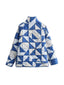Geometric Button Up Puffer Jacket with Pockets