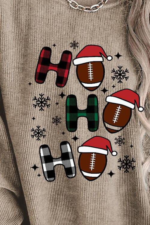 HO HO HO Graphic Ribbed Sweatshirt