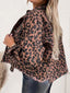 Leopard Raw Hem Dropped Shoulder Denim Jacket