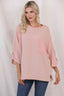 Round Neck Slit Roll-Tab Sleeve T-Shirt