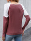 Two-Tone Buttoned Waffle-Knit Top