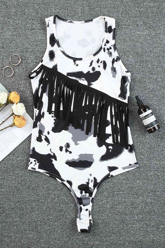 Fringed Tie-Dye Round Neck Bodysuit