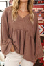 V-Neck Exposed Seams Balloon Sleeve Top