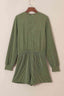 Drawstring Round Neck Long Sleeve Romper