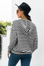 Striped Half-Button Dropped Shoulder Hoodie