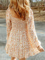 Printed Square Neck Long Sleeve Smocked Dress